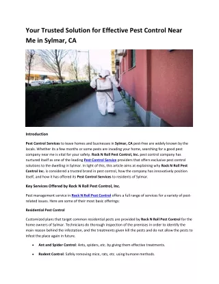 Your Trusted Solution for Effective Pest Control Near Me in Sylmar