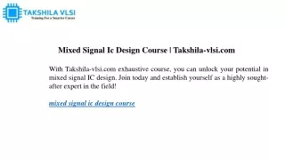 mixed signal ic design course takshila vlsi com