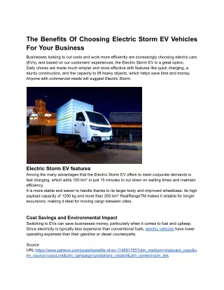 The Benefits Of Choosing Electric Storm EV Vehicles For Your Business