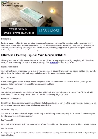 Uncomplicated Cleaning Tips for Your Jacuzzi Bathtubs
