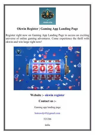 Okwin Register   Gaming App Landing Page