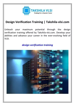 design verification training takshila vlsi com