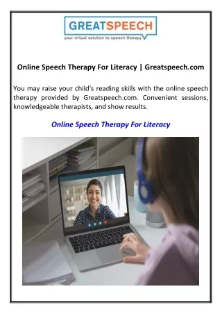 Online Speech Therapy For Literacy  Greatspeech.com