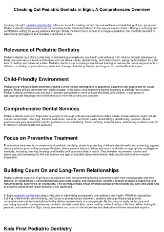 Checking Out Pediatric Dentists in Elgin: A Comprehensive Overview