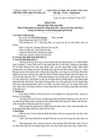 Một số biện pháp rèn luyện kỹ năng giao tiếp - ứng xử cho học sinh Lớp 3