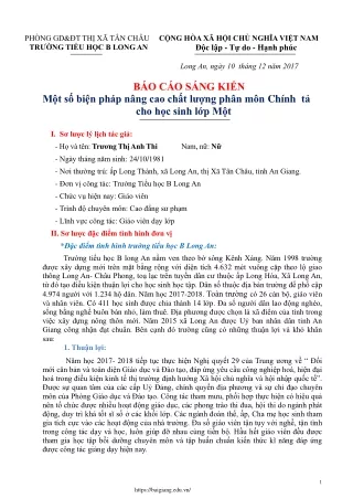 Một số biện pháp nâng cao chất lượng phân môn Chính tả cho học sinh Lớp Một