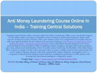 Anti Money Laundering Courses Online – Training Central Solutions