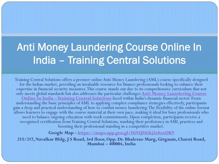 anti money laundering course online in india training central solutions