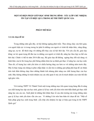Biện pháp giúp HS trung bình - yếu (lớp chủ nhiệm) ôn tập trong kì thi THPTQG