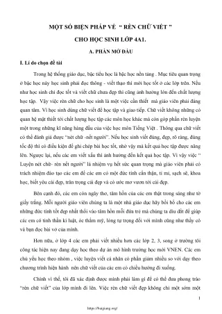 Biện pháp về “Rèn chữ viết” trong dạy học môn Tiếng Việt cho học sinh Lớp 4A1