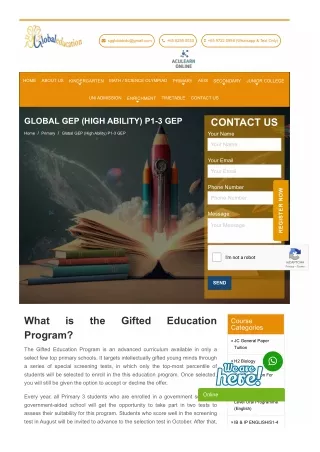 Global GEP High Ability Program (Primary 1-3) | Global Education Singapore