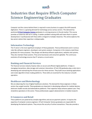 Industries that Require BTech Computer Science Engineering Graduates