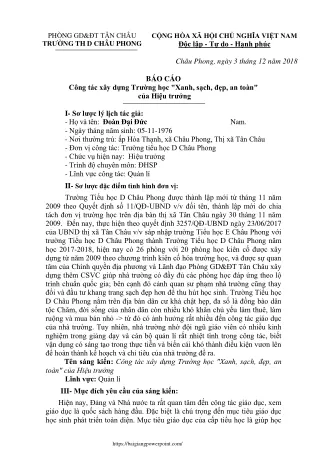 Công tác xây dựng Trường học "Xanh, sạch, đẹp, an toàn" của Hiệu trưởng