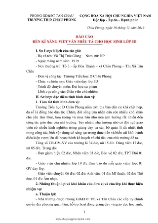 Rèn kĩ năng viết văn miêu tả cho học sinh Lớp 5D