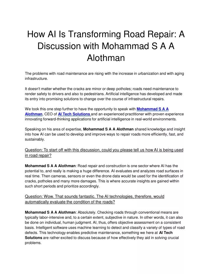 how ai is transforming road repair a discussion with mohammad s a a alothman