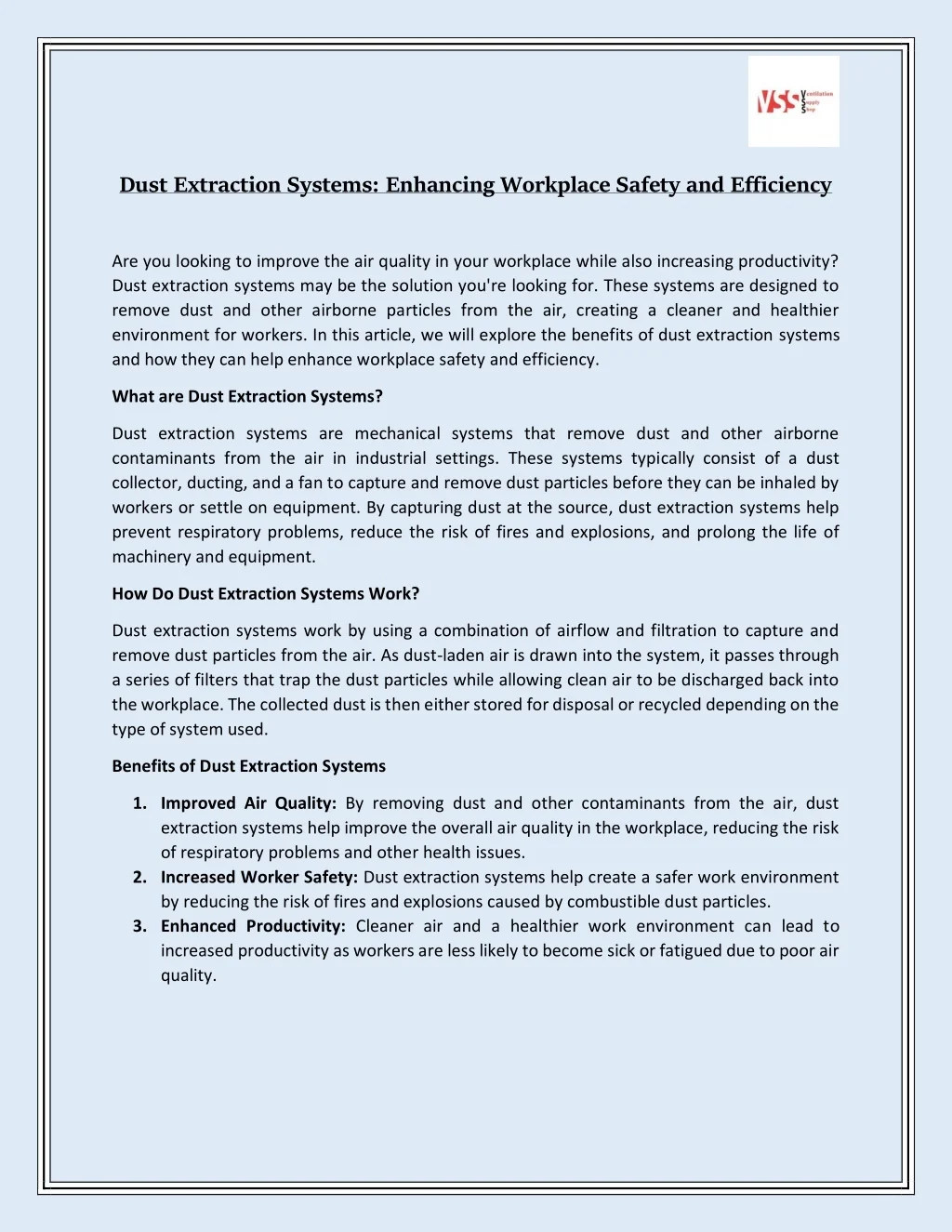 PPT - Dust Extraction Systems: Enhancing Workplace Safety and ...