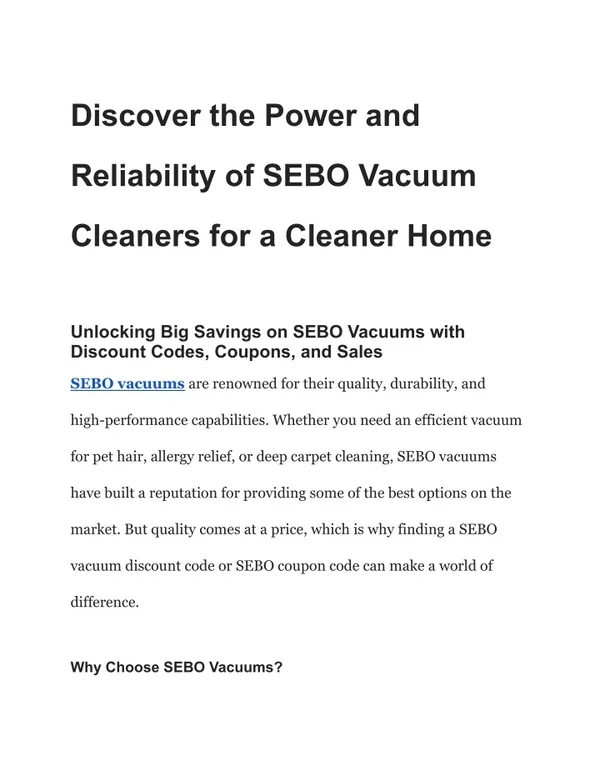 The Best SEBO Vacuum Cleaners for Your Home