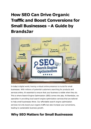 How SEO Can Drive Organic Traffic and Boost Conversions for Small Businesses – A Guide by BrandsJar