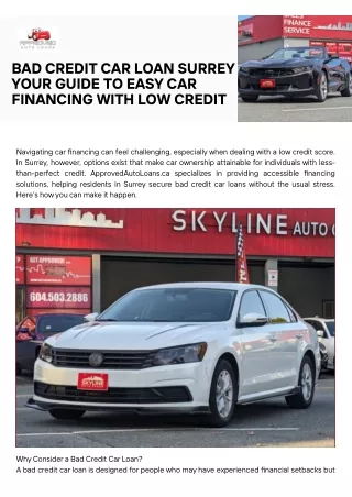 Get Bad Credit Car Loans in Surrey - Approved Auto Loans