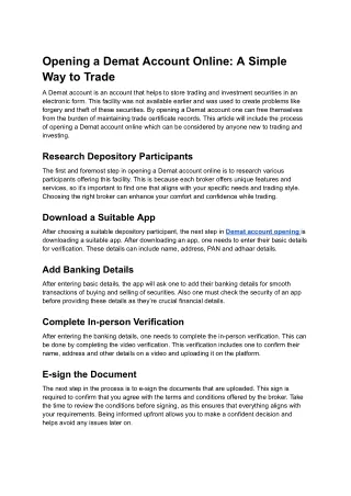 Opening a Demat Account Online_ A Simple Way to Trade