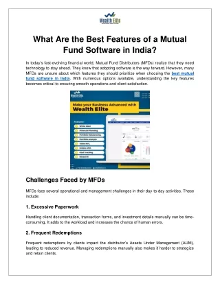 What Are the Best Features of a Mutual Fund Software in India