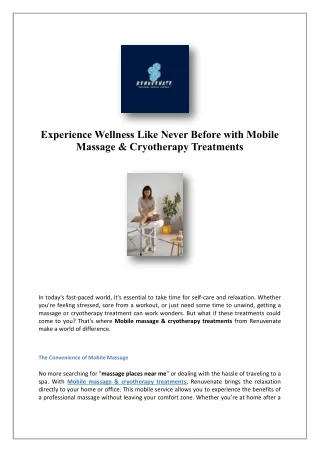Body Massage Near Me | Renuvenate