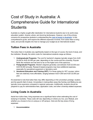 Understanding the Cost of Studying in Australia: A Complete Guide for Internatio