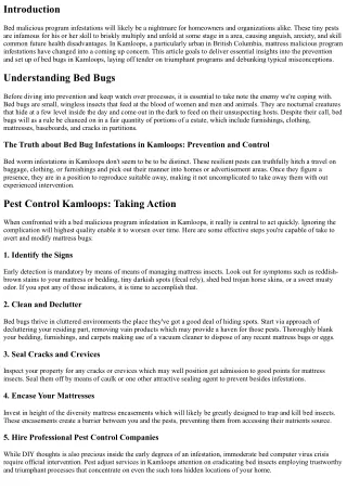 The Truth approximately Bed Bug Infestations in Kamloops: Prevention and Control