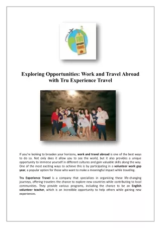 Gap Year Travel | Tru Experience Travel