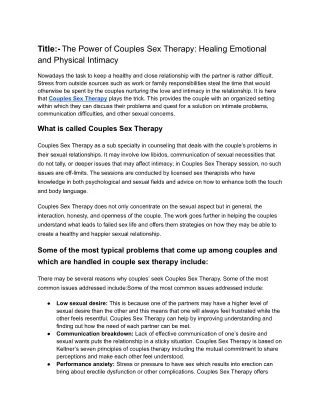 The Power of Couples Sex Therapy_ Healing Emotional and Physical Intimacy
