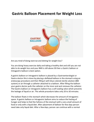 Gastric Balloon Placement for Weight Loss