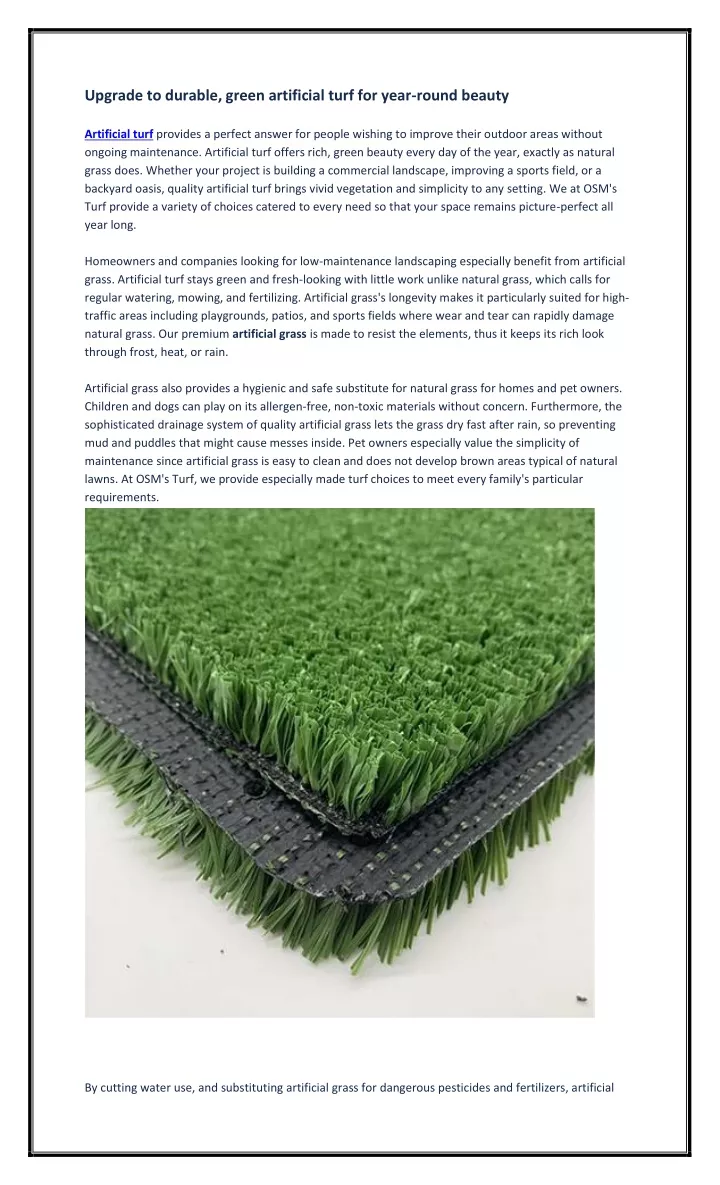 upgrade to durable green artificial turf for year