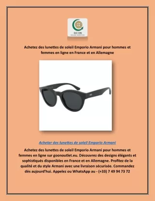 Achetez des lunettes de soleil Emporio Armani pour hommes et femmes en ligne en France et en Allemagne