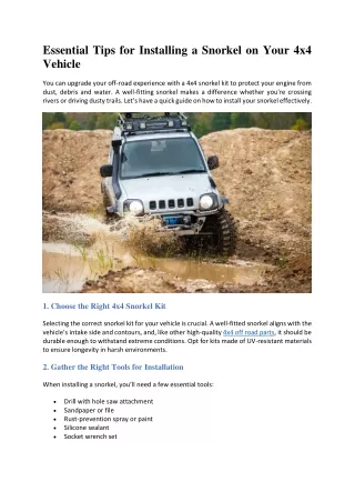 Essential Tips for Installing a Snorkel on Your 4x4 Vehicle