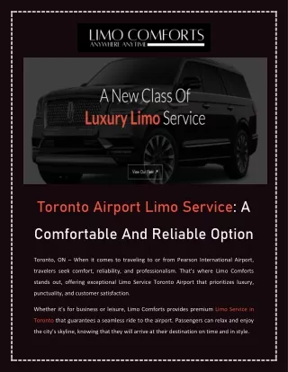 Toronto Airport Limo Service A Comfortable And Reliable Option