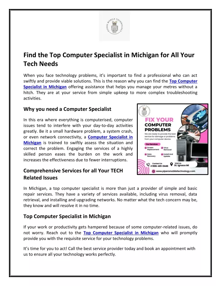 find the top computer specialist in michigan