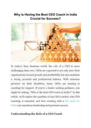 Why is Having the Best CEO Coach in India Crucial for Success