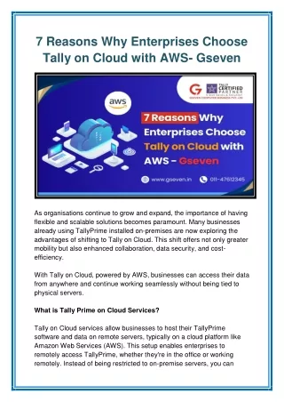 7 Reasons Why Enterprises Choose Tally on Cloud with AWS- Gseven