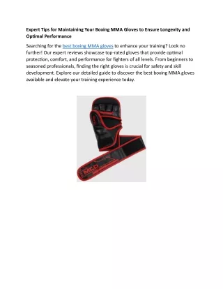 Expert Tips for Maintaining Your Boxing MMA Gloves to Ensure Longevity and Optimal Performance