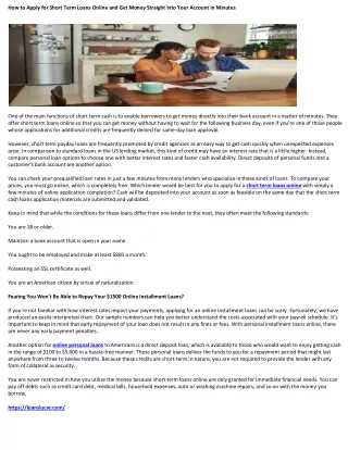 How to Apply for Short Term Loans Online and Get Money Straight into Your Account in Minutes