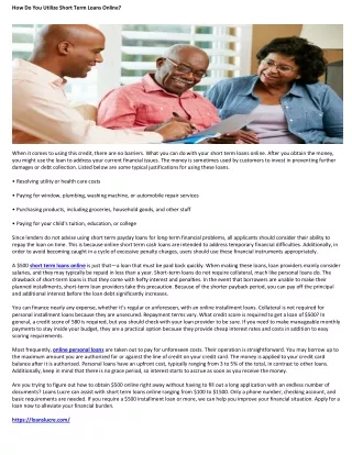 How Do You Utilize Short Term Loans Online