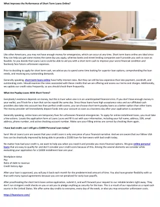 what improves the performance of short term loans