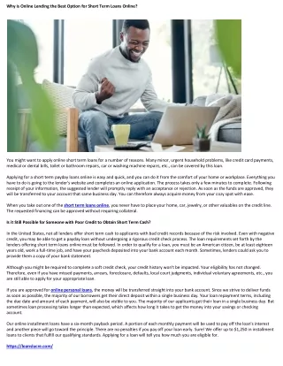 Why is Online Lending the Best Option for Short Term Loans Online