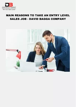 main reasons to take an entry level sales