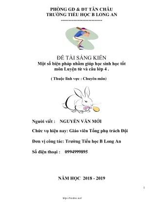 Một số biện pháp nhằm giúp học sinh học tốt môn Luyện từ và câu Lớp 4