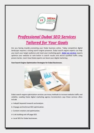 Professional Dubai SEO Services Tailored for Your Goals