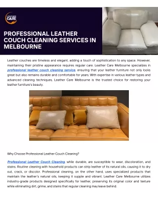 Choose Our Professional Leather Couch Cleaning Service Now