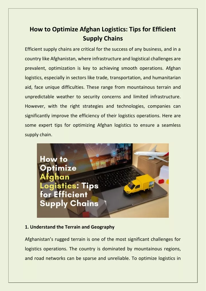 how to optimize afghan logistics tips