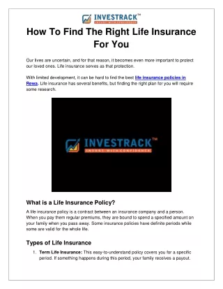 How To Find The Right Life Insurance For You