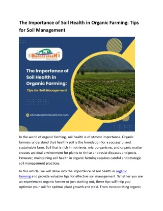 The Importance of Soil Health in Organic Farming Tips for Soil Management